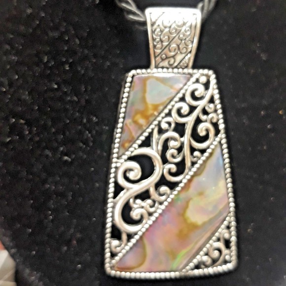 Lia Sophia Jewelry - Vintage Lia Sophia Simulated Abalone Shell Pendant Corded Necklace Approx. 22" L